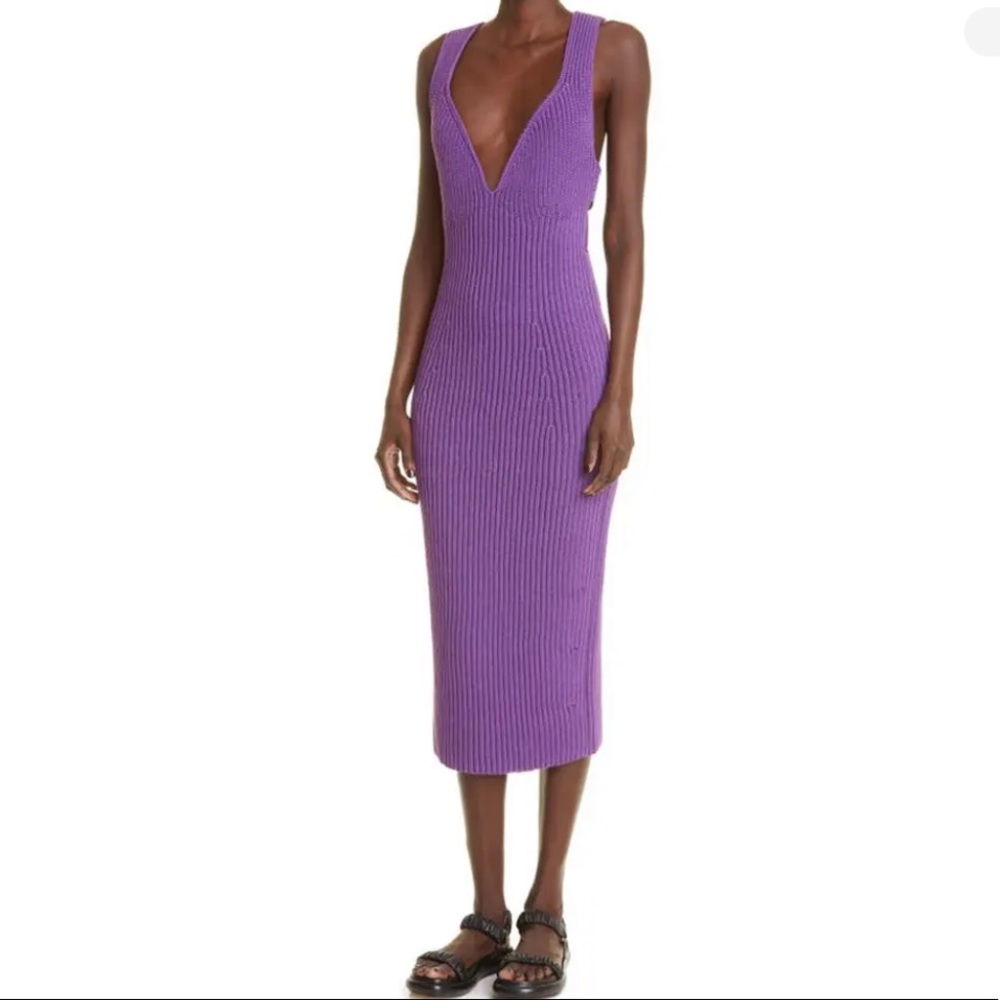 KHAITE New Alessia Plunge Neck Rib Sweater Dress - Picture 7 of 12